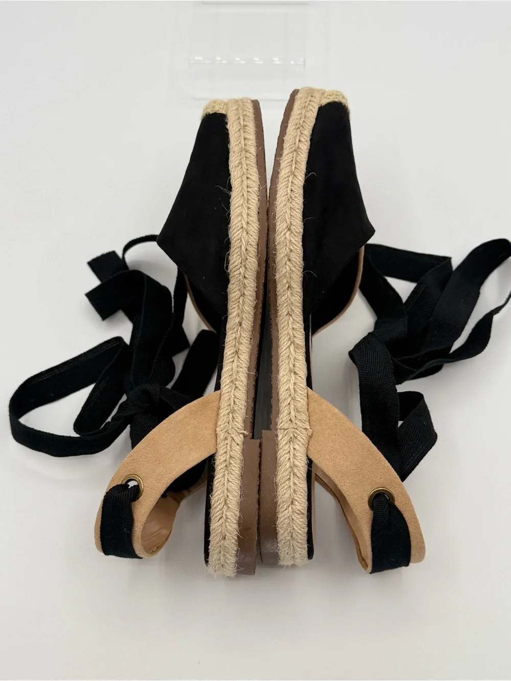 ZARA Women's Two-Tone Black Beige Suede Lace Up Espadrilles Size 9 - Picture 3 of 10
